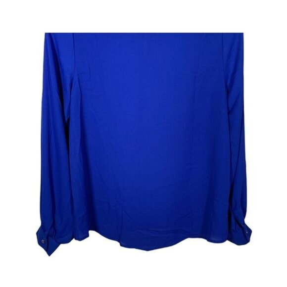 Haute Monde Blue Ruffle Long Sleeve Blouse Small Tie Neck - Picture 11 of 12